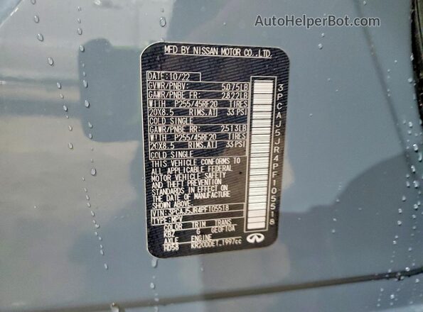 3PCAJ5JR4PF105518 2023 INFINITI QX55 Blue Vista de la etiqueta del VIN