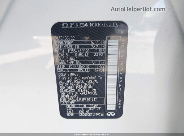 3PCAJ5JR6PF101647 2023 INFINITI QX55 White Вид підкапотного простору