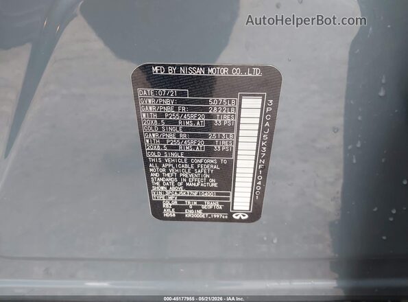 3PCAJ5K37NF104001 2022 INFINITI QX55 Gray Engine compartment view
