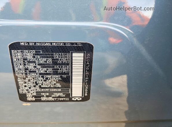 3PCAJ5LR1PF103528 2023 INFINITI QX55 Blue Vista de la etiqueta del VIN