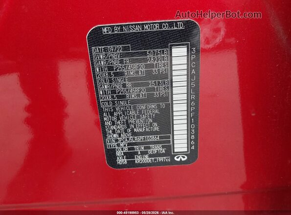 3PCAJ5LR6PF103864 2023 INFINITI QX55 Red Շարժիչի բաժամունքի տեսք