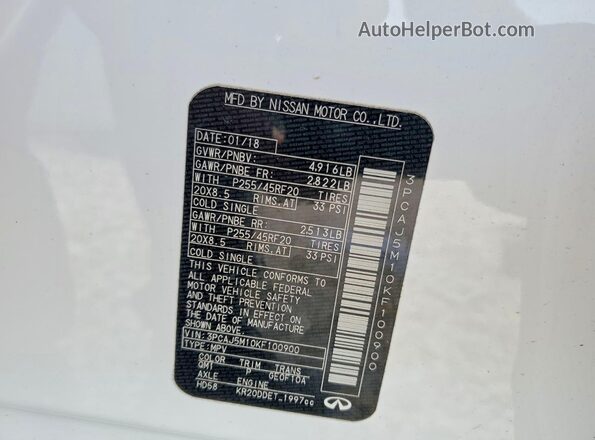 3PCAJ5M10KF100900 2019 INFINITI QX50 White 
