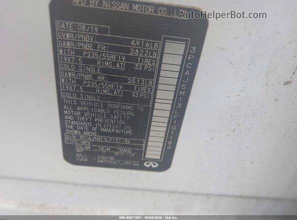 3PCAJ5M13LF101184 2020 INFINITI QX50 Белый Вид подкапотного пространства