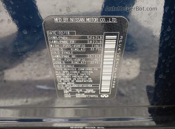3PCAJ5M31KF101958 2019 INFINITI QX50 Blue Engine compartment view