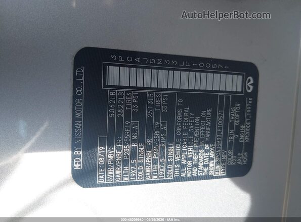 3PCAJ5M33LF100571 2020 INFINITI QX50 Silver ძრავის განყოფილების ხედი