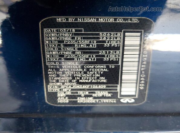 3PCAJ5M34KF106409 2019 INFINITI QX50 Blue 