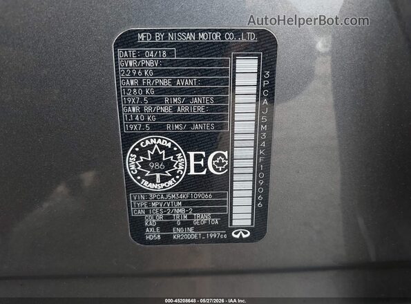 3PCAJ5M34KF109066 2019 INFINITI QX50 Gray Вид підкапотного простору