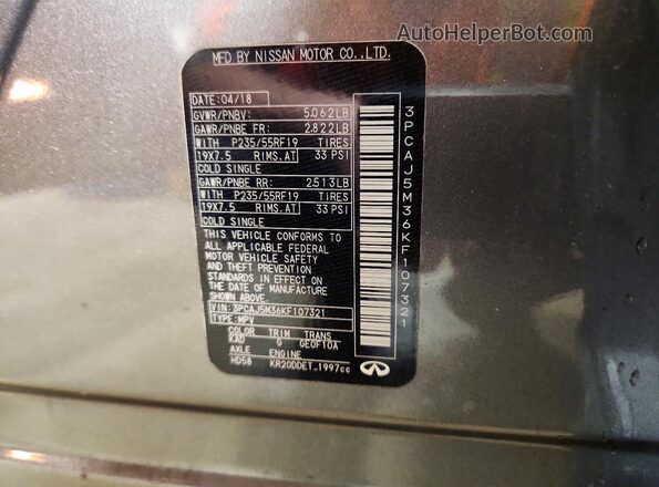 3PCAJ5M36KF107321 2019 INFINITI QX50 Gray 