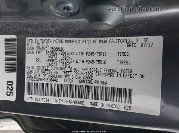3TMBZ5DN0HM010442 2017 TOYOTA TACOMA Gray Engine compartment view