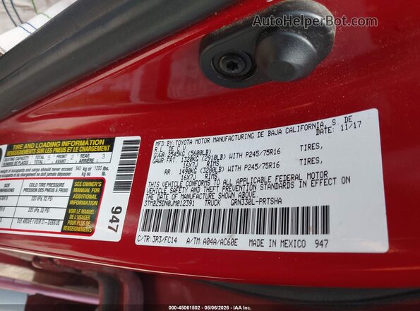 3TMBZ5DN0JM012391 2018 TOYOTA TACOMA Burgundy Engine compartment view