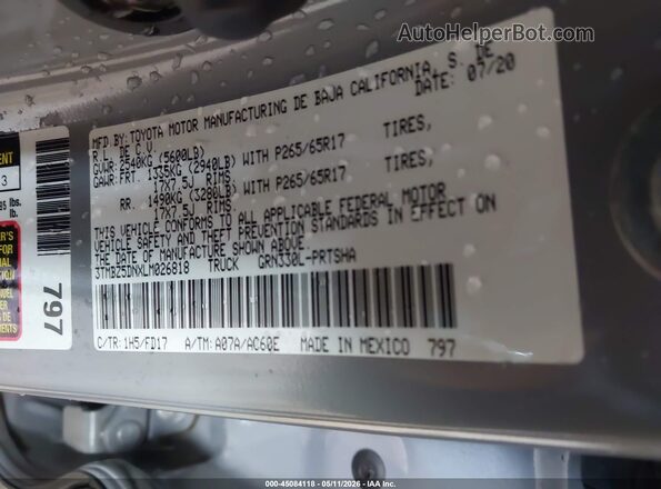 3TMBZ5DNXLM026818 2020 TOYOTA TACOMA Gray ძრავის განყოფილების ხედი