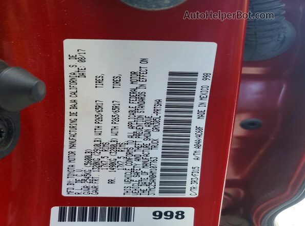 3TMCZ5AN0HM107763 2017 TOYOTA TACOMA Red Շարժիչի բաժամունքի տեսք