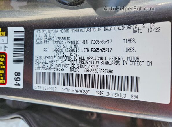 3TMCZ5AN0PM556598 2023 TOYOTA TACOMA Gray 