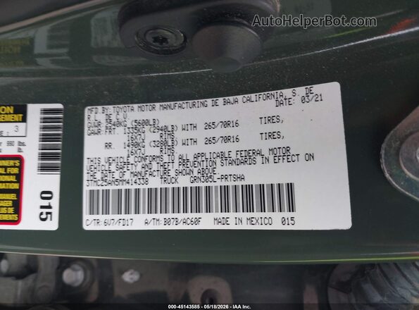 3TMCZ5AN5MM414338 2021 TOYOTA TACOMA Green Вид підкапотного простору