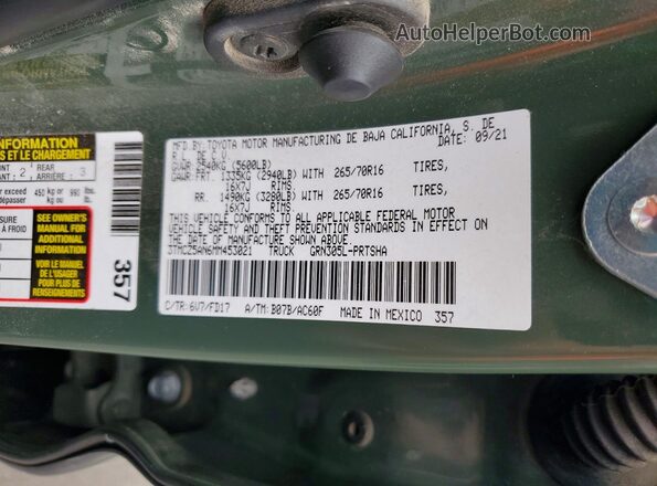 3TMCZ5AN6MM453021 2021 TOYOTA TACOMA Green Vista del compartimento del motor