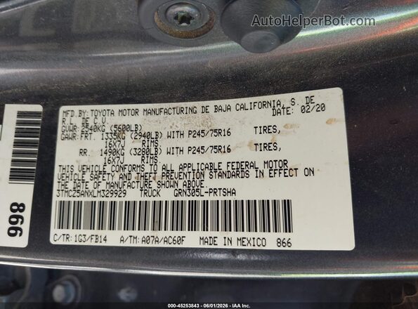 3TMCZ5ANXLM329929 2020 TOYOTA TACOMA Gray Engine compartment view