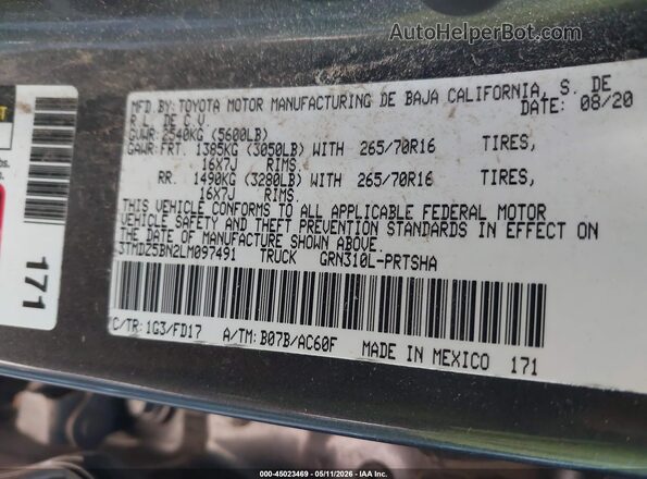 3TMDZ5BN2LM097491 2020 TOYOTA TACOMA Gray 