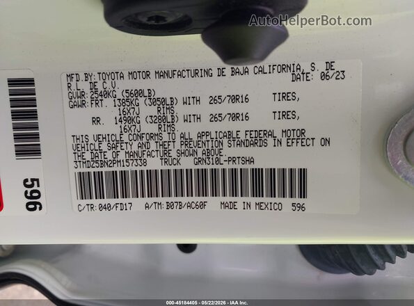 3TMDZ5BN2PM157338 2023 TOYOTA TACOMA White Շարժիչի բաժամունքի տեսք