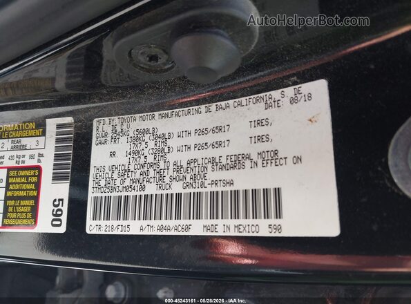 3TMDZ5BN3JM054100 2018 TOYOTA TACOMA Black Вид підкапотного простору