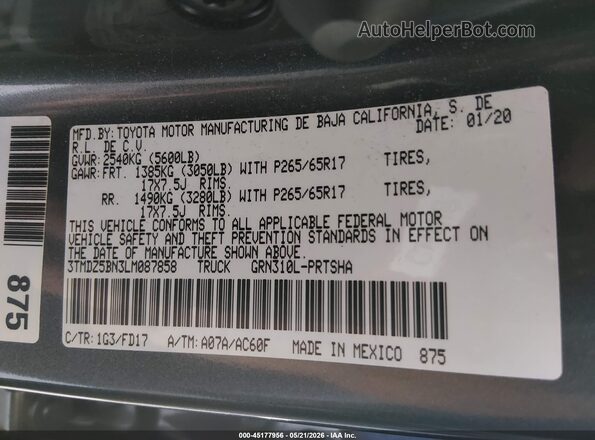 3TMDZ5BN3LM087858 2020 TOYOTA TACOMA Gray 
