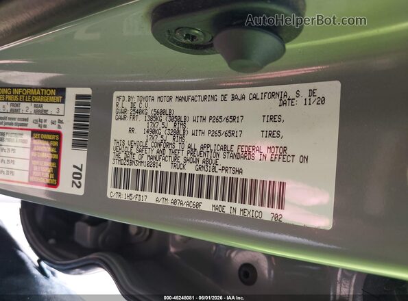 3TMDZ5BN3MM102814 2021 TOYOTA TACOMA Gray Vista del compartimento del motor