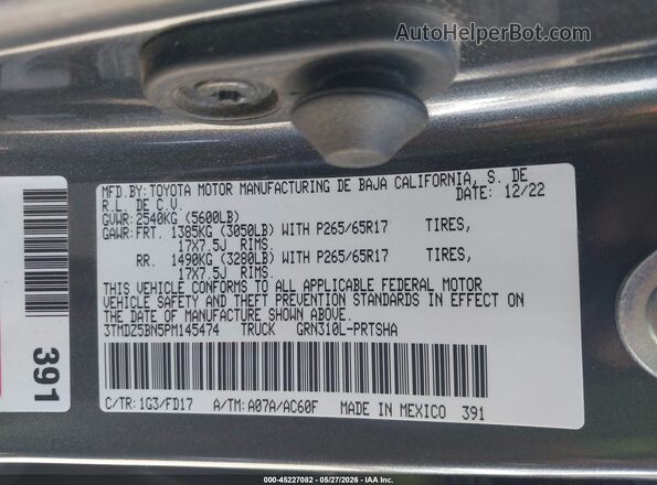 3TMDZ5BN5PM145474 2023 TOYOTA TACOMA Gray Vista del compartimento del motor