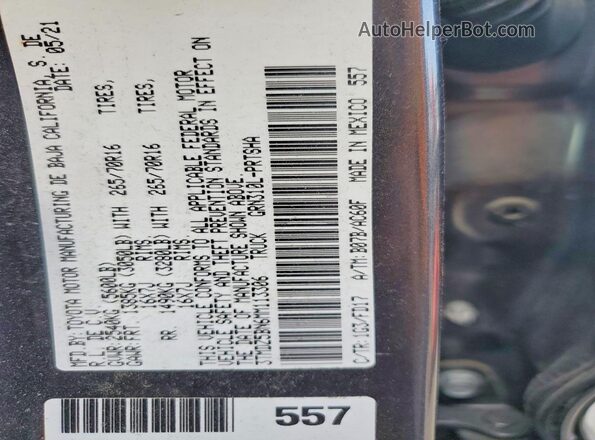 3TMDZ5BN6MM113306 2021 TOYOTA TACOMA Charcoal ძრავის განყოფილების ხედი