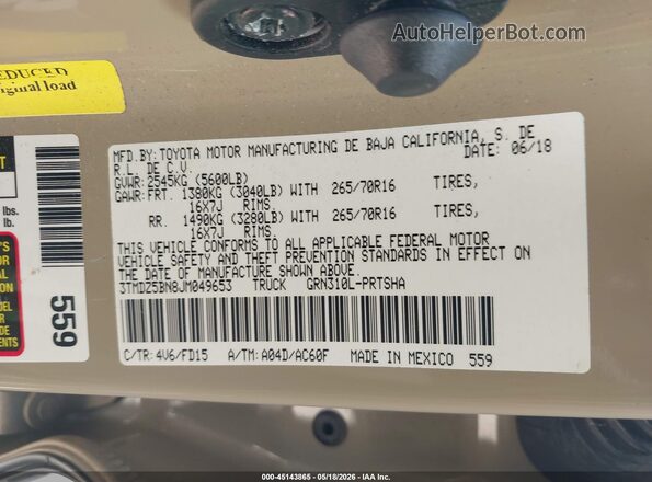 3TMDZ5BN8JM049653 2018 TOYOTA TACOMA Brown Engine compartment view