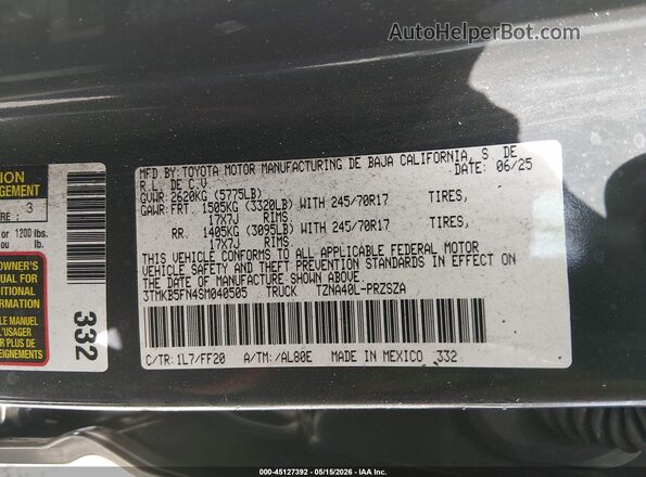 3TMKB5FN4SM040505 2025 TOYOTA TACOMA 2WD Gray Vista del compartimento del motor