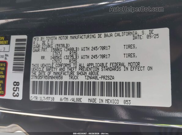 3TMKB5FN5SM049858 2025 TOYOTA TACOMA Серый 