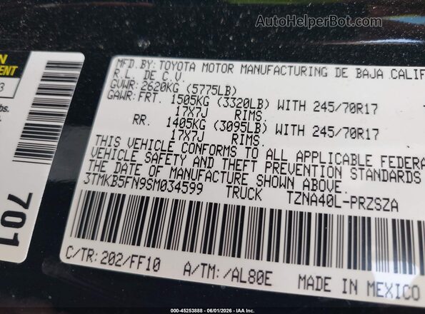 3TMKB5FN9SM034599 2025 TOYOTA TACOMA Black Vista del compartimento del motor