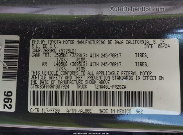 3TMKB5FNXRM007924 2024 TOYOTA TACOMA Gray Շարժիչի բաժամունքի տեսք
