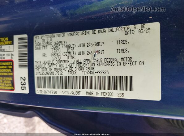 3TMLB5JN0SM117012 2025 TOYOTA TACOMA Blue Widok komory silnika