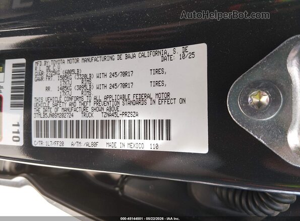 3TMLB5JN0SM202724 2025 TOYOTA TACOMA Gray Շարժիչի բաժամունքի տեսք