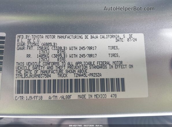 3TMLB5JN1RM037504 2024 TOYOTA TACOMA Gray Vista del compartimento del motor