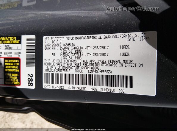 3TMLB5JN2RM079518 2024 TOYOTA TACOMA Серый Вид подкапотного пространства
