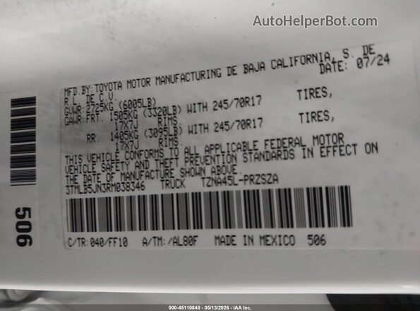 3TMLB5JN3RM038346 2024 TOYOTA TACOMA Белый Вид подкапотного пространства
