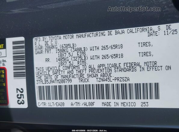 3TMLB5JN4TM208799 2026 TOYOTA TACOMA Черный 