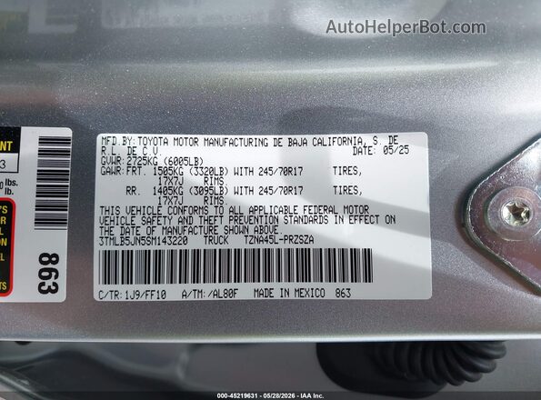 3TMLB5JN5SM143220 2025 TOYOTA TACOMA Silver Vista del compartimento del motor