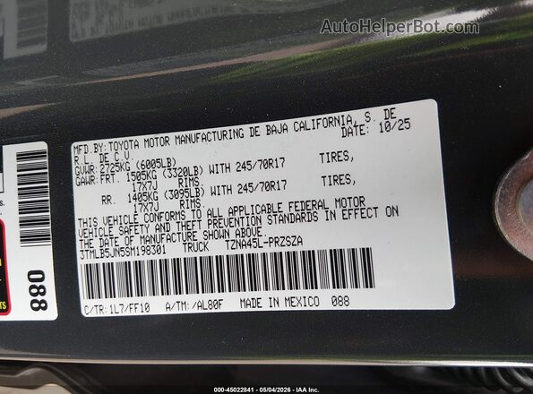 3TMLB5JN5SM198301 2025 TOYOTA TACOMA Gray 