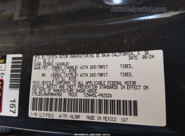 3TMLB5JN6RM044982 2024 TOYOTA TACOMA Серый Вид подкапотного пространства