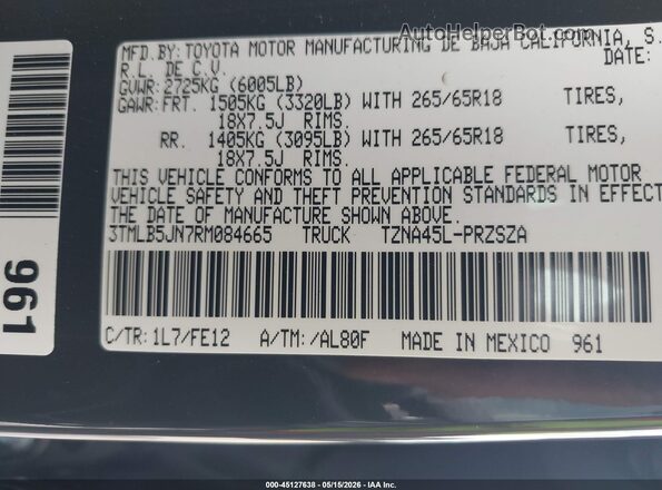 3TMLB5JN7RM084665 2024 TOYOTA TACOMA Gray Widok komory silnika