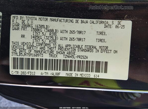3TMLB5JN7SM160973 2025 TOYOTA TACOMA Black Engine compartment view