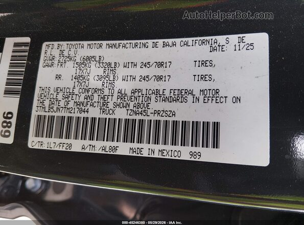 3TMLB5JN7TM217044 2026 TOYOTA TACOMA Gray Вид підкапотного простору