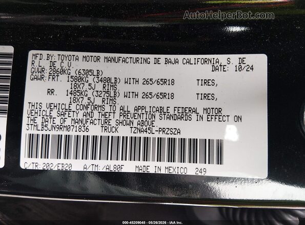 3TMLB5JN9RM071836 2024 TOYOTA TACOMA Black Engine compartment view