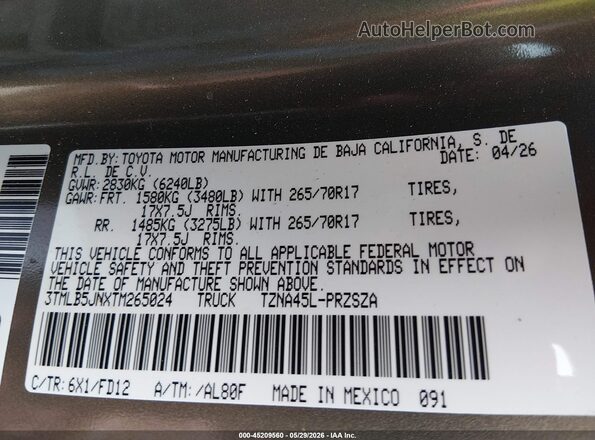 3TMLB5JNXTM265024 2026 TOYOTA TACOMA Green Շարժիչի բաժամունքի տեսք