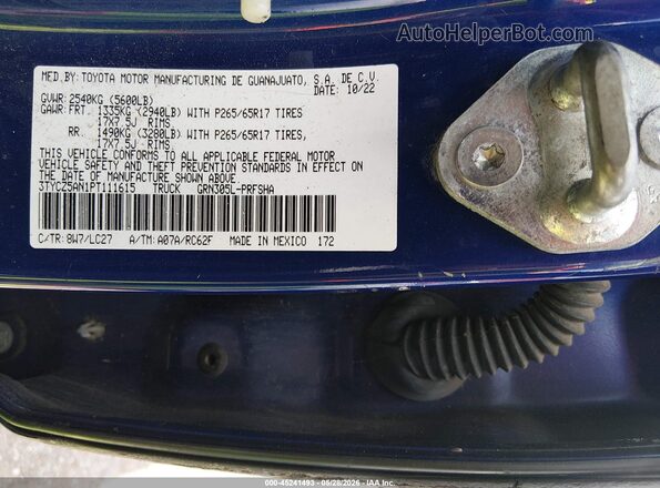 3TYCZ5AN1PT111615 2023 TOYOTA TACOMA Purple ძრავის განყოფილების ხედი