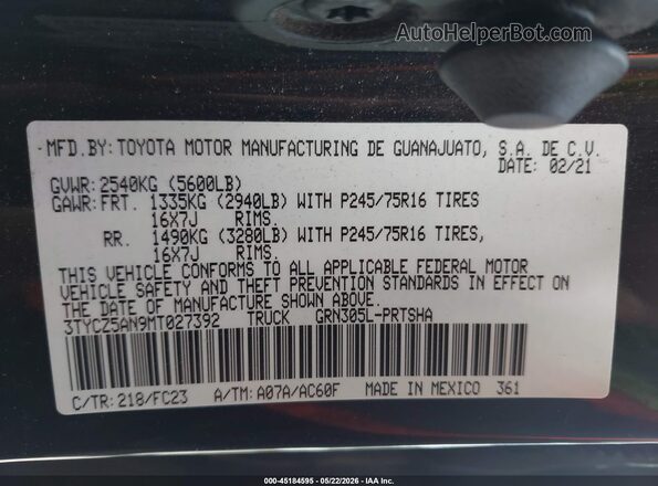 3TYCZ5AN9MT027392 2021 TOYOTA TACOMA Black 