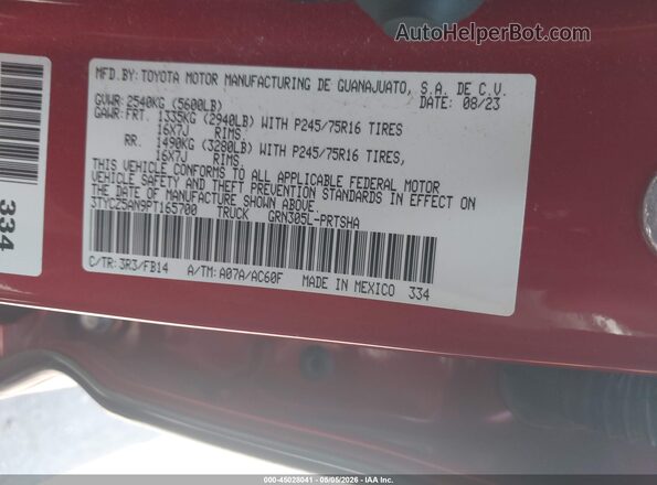 3TYCZ5AN9PT165700 2023 TOYOTA TACOMA Красный Вид подкапотного пространства