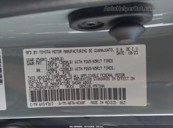 3TYDZ5BN3PT035771 2023 TOYOTA TACOMA Gray Շարժիչի բաժամունքի տեսք